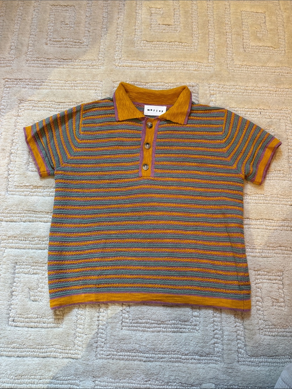 Morley Kids' Striped Polo in Mustard, Teal & Purple